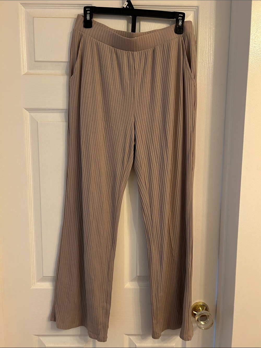 Haven Wide-Leg Ribbed Pants in Taupe
